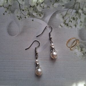 Elegant Pearl Drop Earrings - White Faux Pearl Dangle